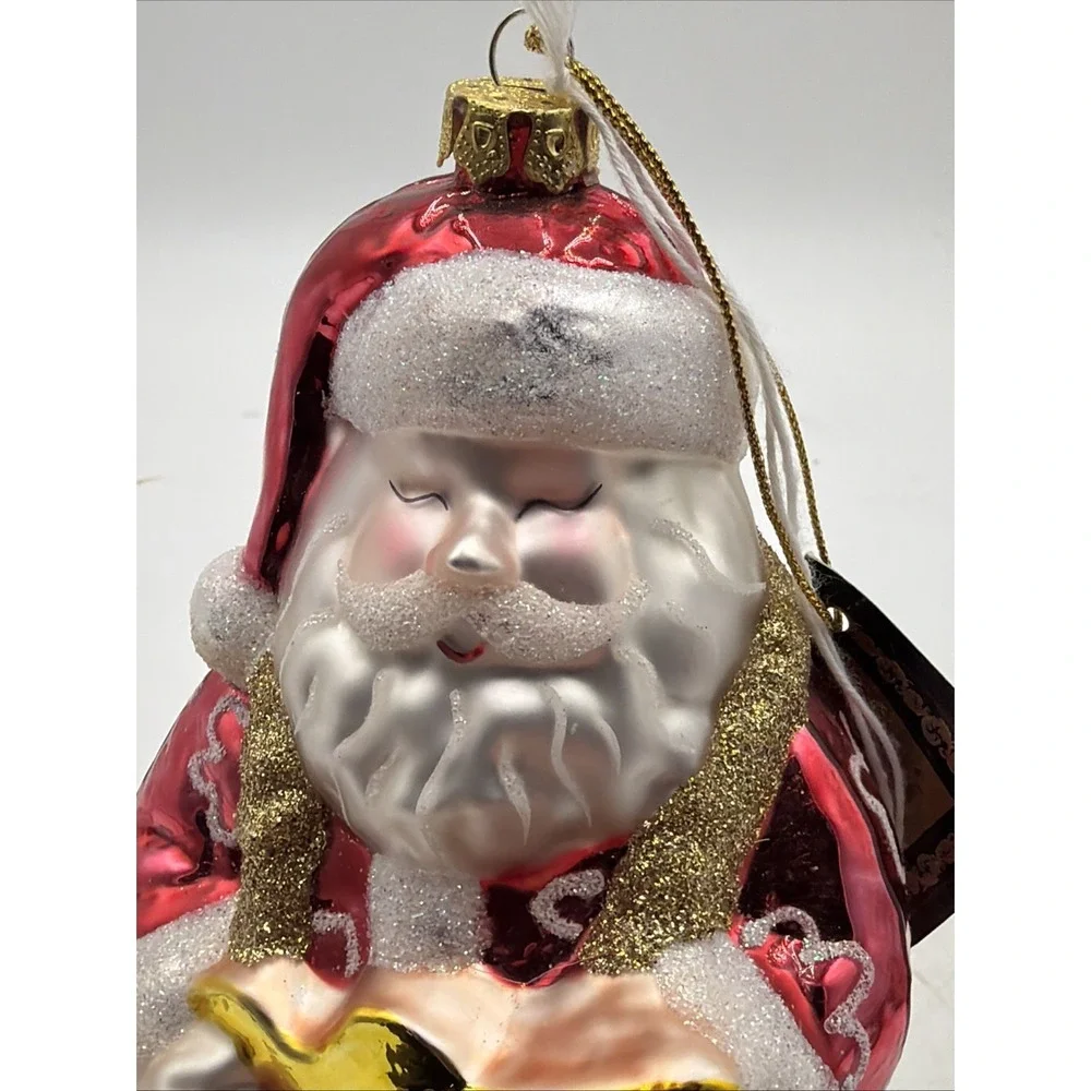 Vtg Robert Stanley Santa W/Ukulele Christmas Ornament Glass Santa Claus Hawaiian